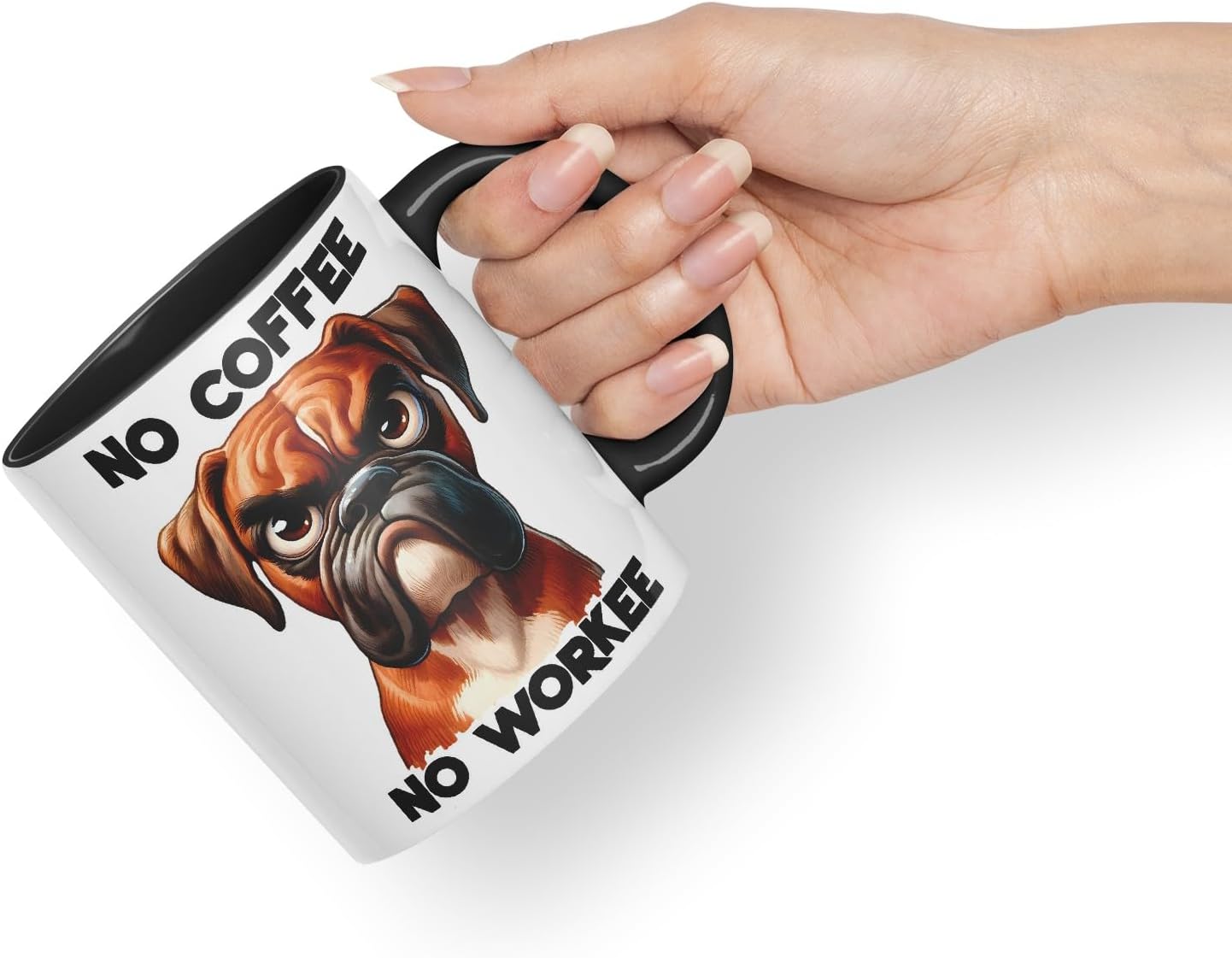 Vixar No Coffee No Workee Sarcastic Boxer Dog Mug, Coloured Ceramic Cup 11oz (Black)