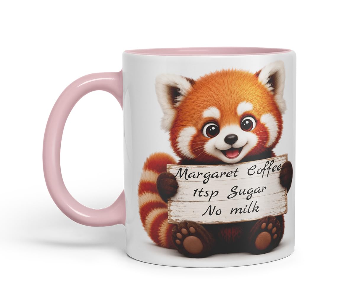 Vixar Personalised Red Panda Mug with Name or Custom Message – Cute Animal Coloured Ceramic Mug Cup Gift, 11oz (Black)