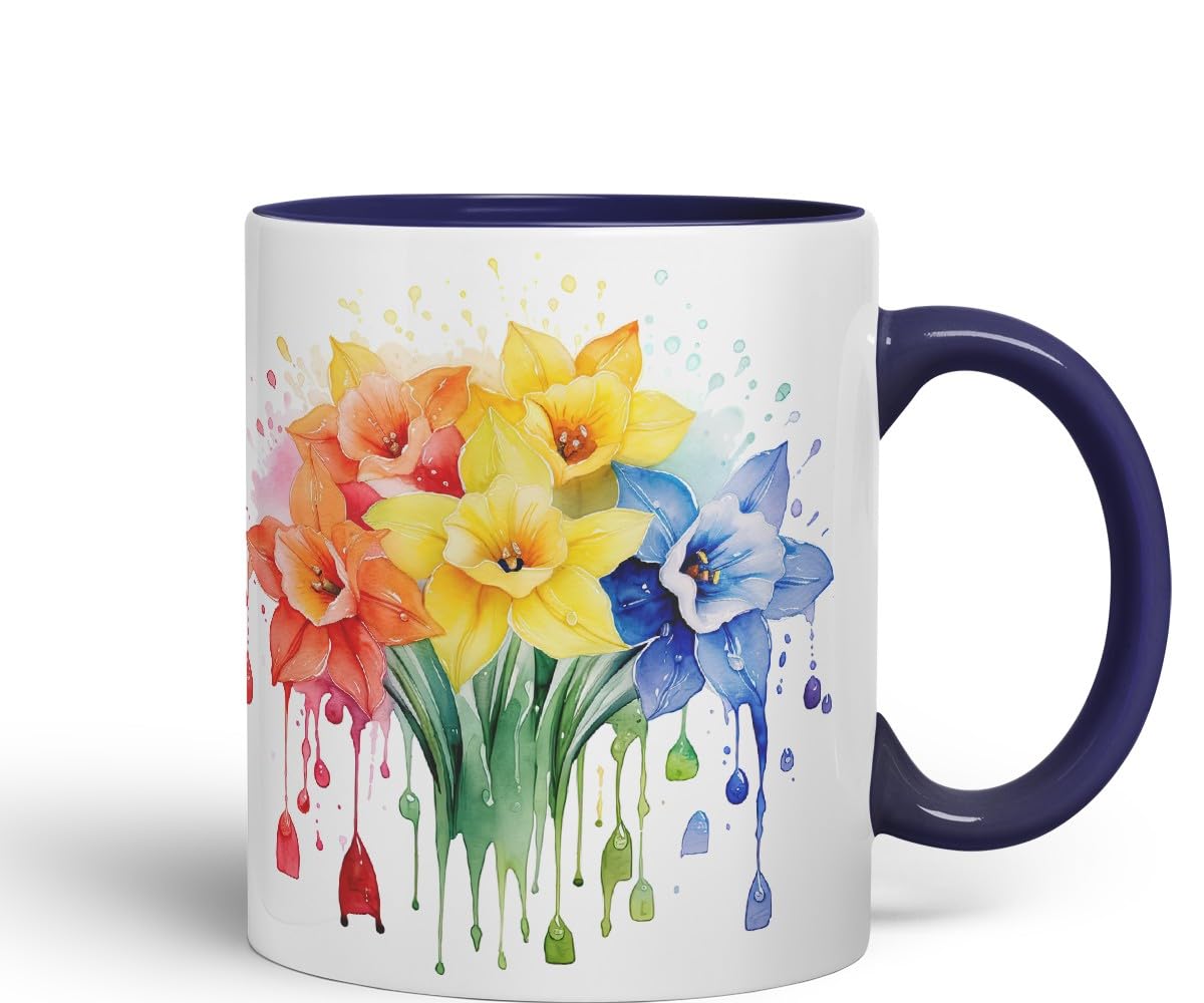 Vixar Daffodil Spring Flower Mug Coloured Ceramic Mug Cup Gift, 11oz (Gold Yellow)