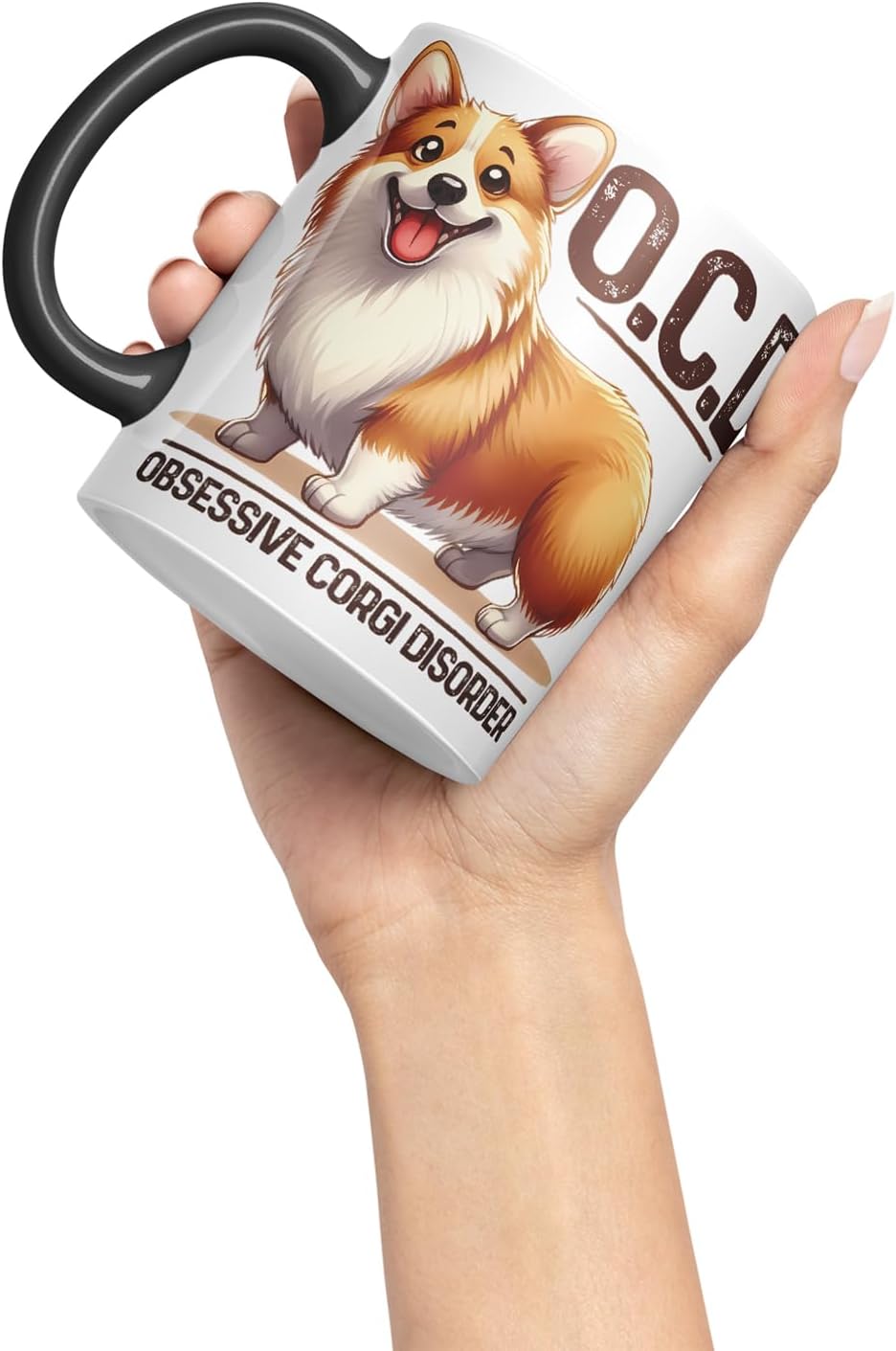 Vixar Obsessive Corgi Disorder Dog Mug – Coloured Ceramic Mug Cup Gift, 11oz (Black)