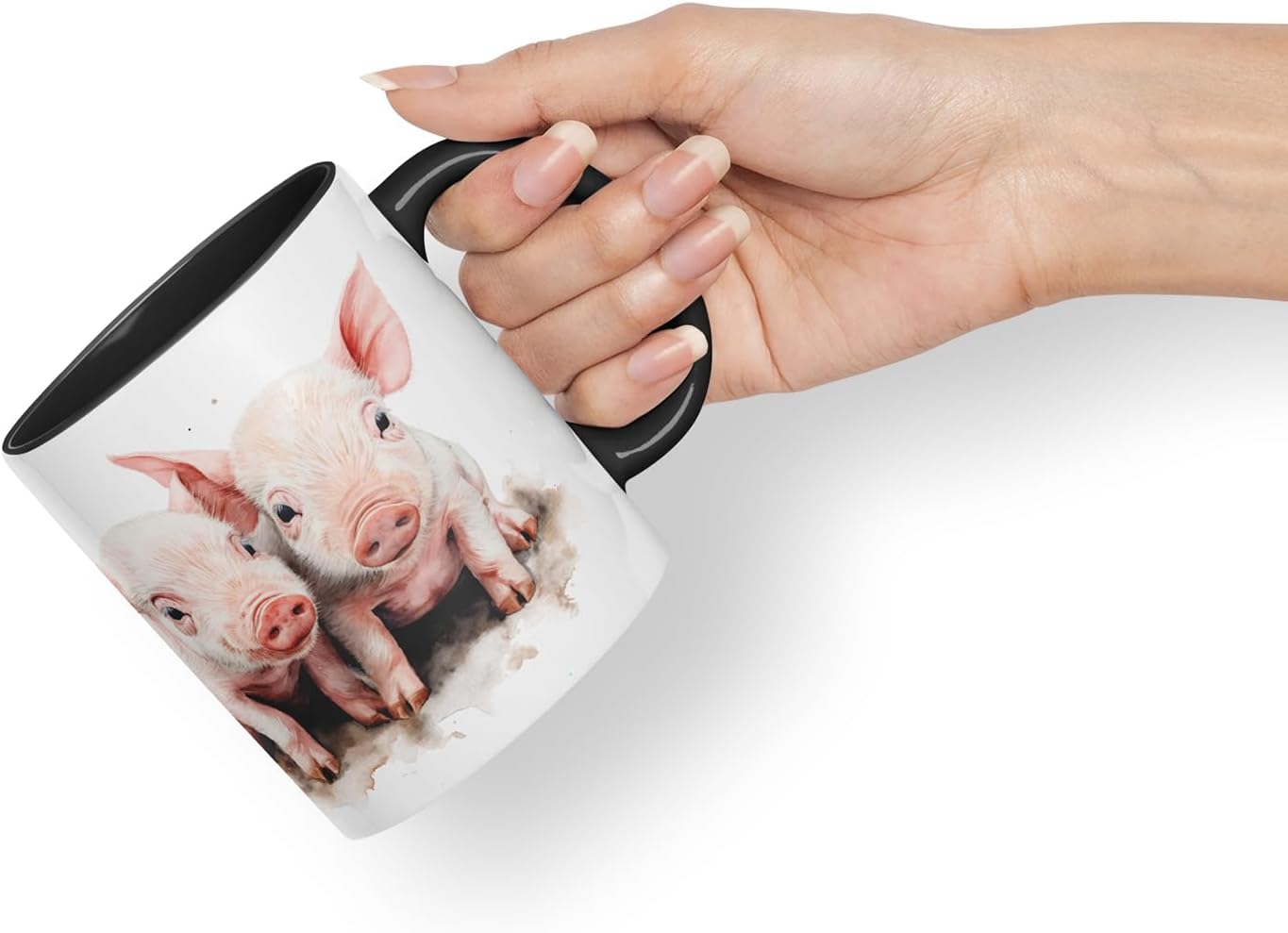 Vixar Watercolour Piglets Farm Pig aninams Mug – Coloured Ceramic Mug Cup Gift, 11oz (Black)