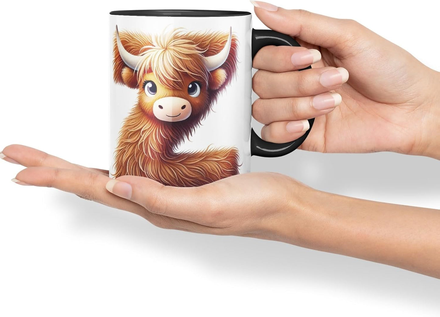 Highland Cow Alphabet Monogram Coloured Ceramic Cup Mug Letter Z Rustic Farmhouse Animal Letter Gift V2 11oz (Black)