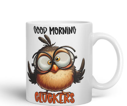 Vixar Good Morning Cluckers Coloured Ceramic Mug Cup 11oz Funny Sarcastic Gift (Black)