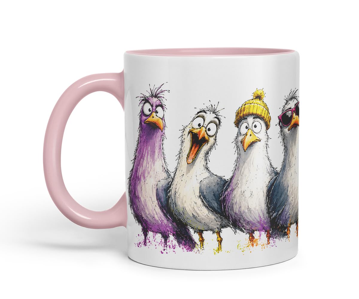 Seagulls Mug – Funny Sea Bird Coloured Ceramic Mug Cup Gift, 11oz (Black)