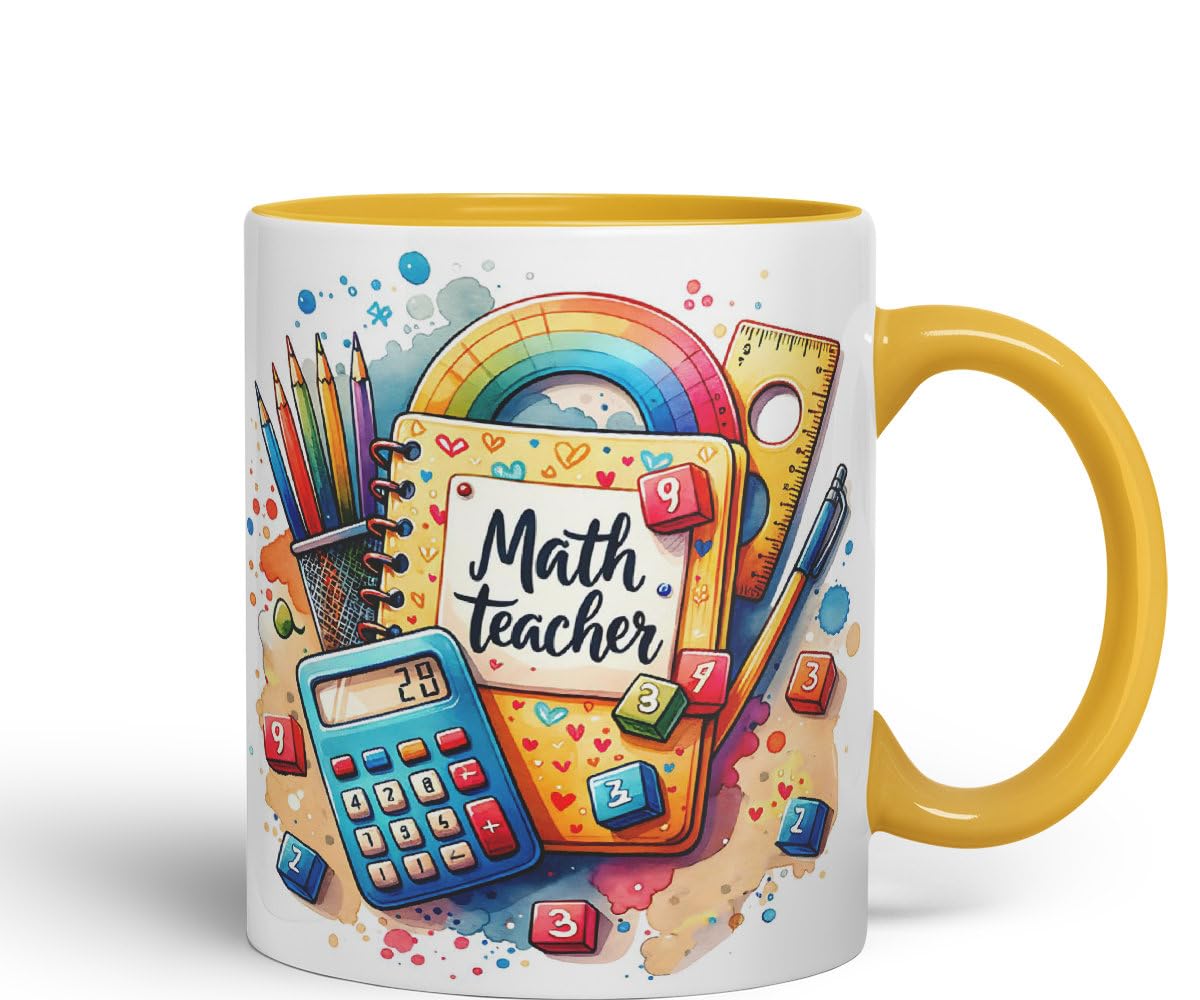 Vixar Math Teacher Mug Thank You, End of School Gift Ceramic Coloured Mug Cup for Tea Coffee Hot Brew 330ml 11Oz Gift