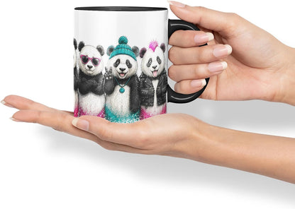 Vixar Pandas Mug – Cute Pandas Coloured Ceramic Mug Cup Gift, 11oz (Black)