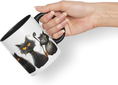 Vixar Black Cats Collection Mug – Coloured Ceramic Mug Cup Gift, 11oz (Black)