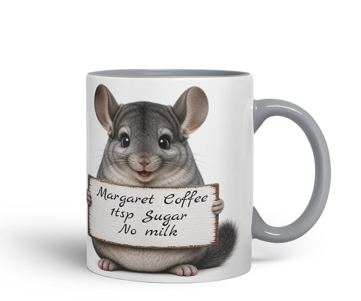 Vixar Personalised Chinchilla Mug with Name or Custom Message – Cute Animal Coloured Ceramic Mug Cup Gift, 11oz (Black)