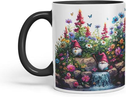 Vixar Garden Gnome Waterfall Mug – Coloured Ceramic Mug Cup Gift, 11oz (Black)