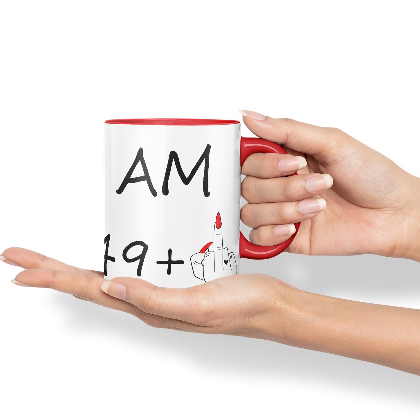 Vixar I am 49 + 1 Woman Hand Ceramic 330 ml, 11oz Coloured Mug Cup Gift Coffee Tea Happy Birthday Turning 50 Years Old as a Joke Celebration 50th Birthday Gift idea