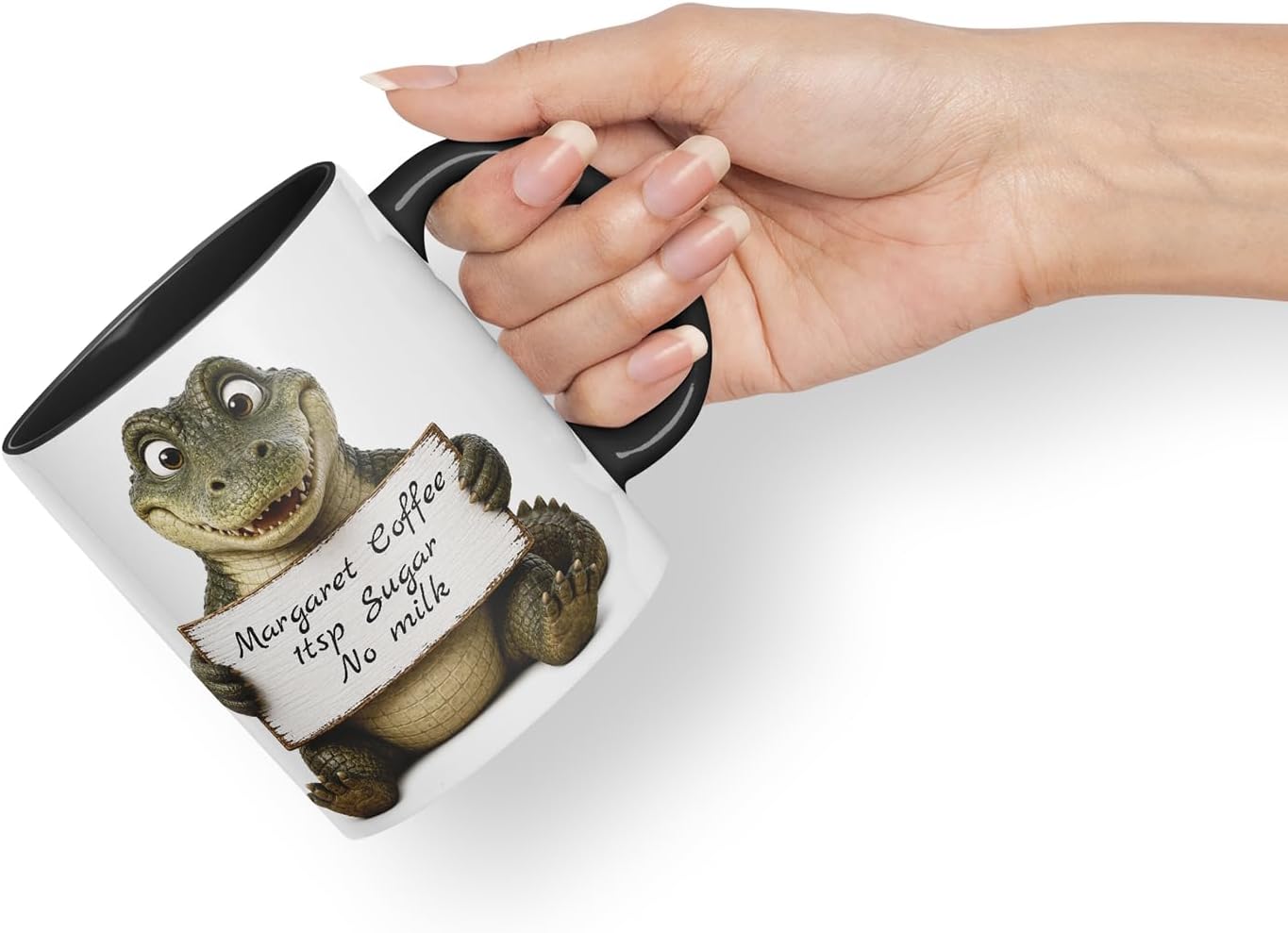 Vixar Personalised Crocodile Mug with Name or Custom Message – Cute Animal Coloured Ceramic Mug Cup Gift, 11oz (Black)