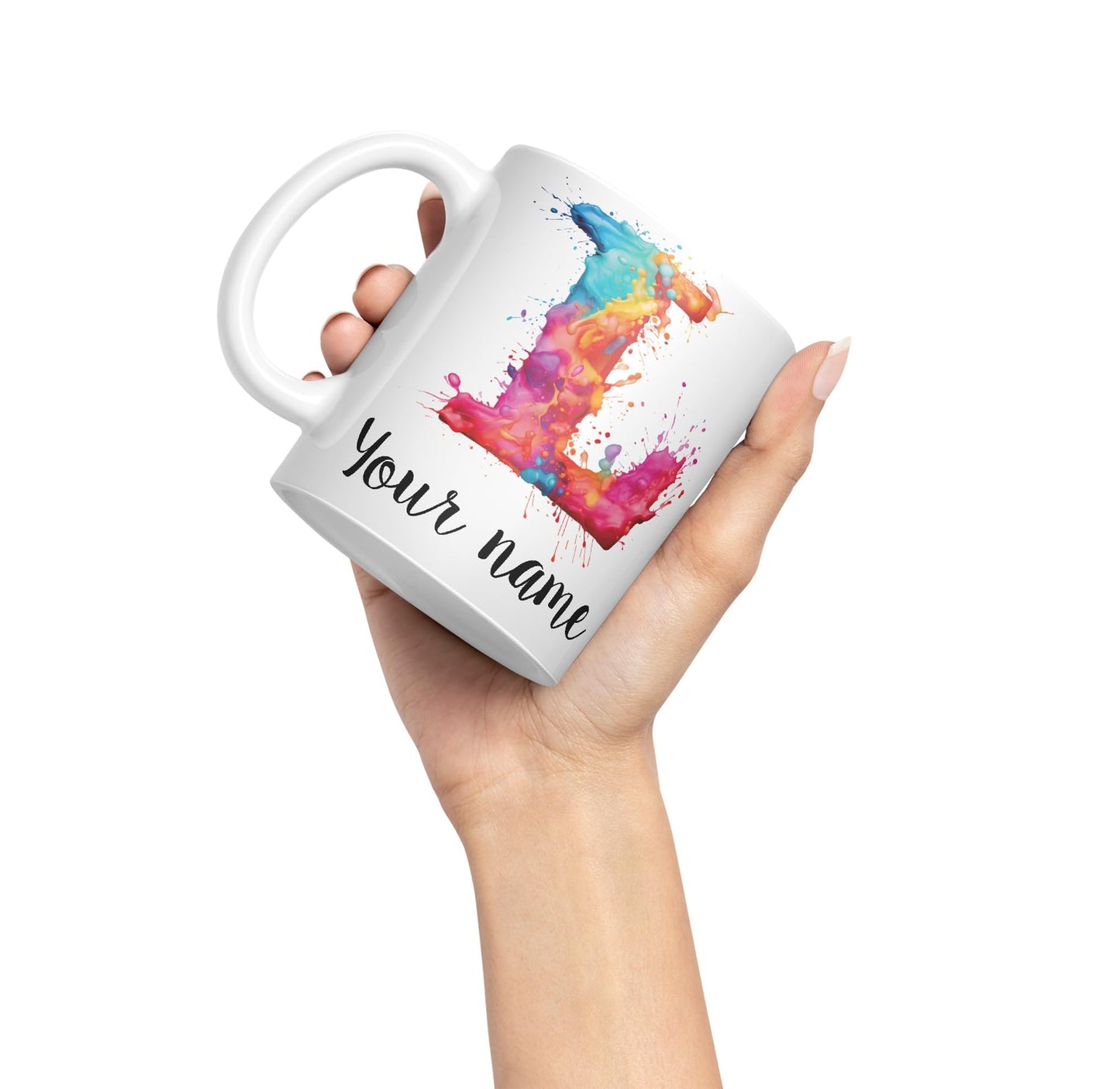 Personalised Letter L mug, Alphabet cusomized custom Letter L Monogram watercolour Ceramic Coloured Mug Cup for Tea Coffee Hot brew 330ml 11Oz Gift