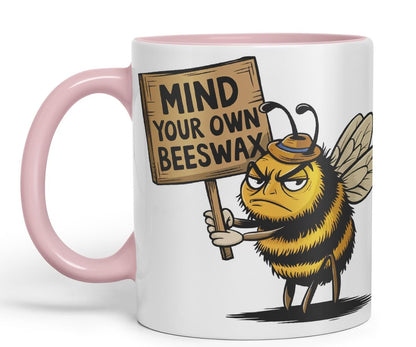 Vixar Mind Your Own Beeswax – Coloured Ceramic Mug Cup Gift, 11oz (Black)