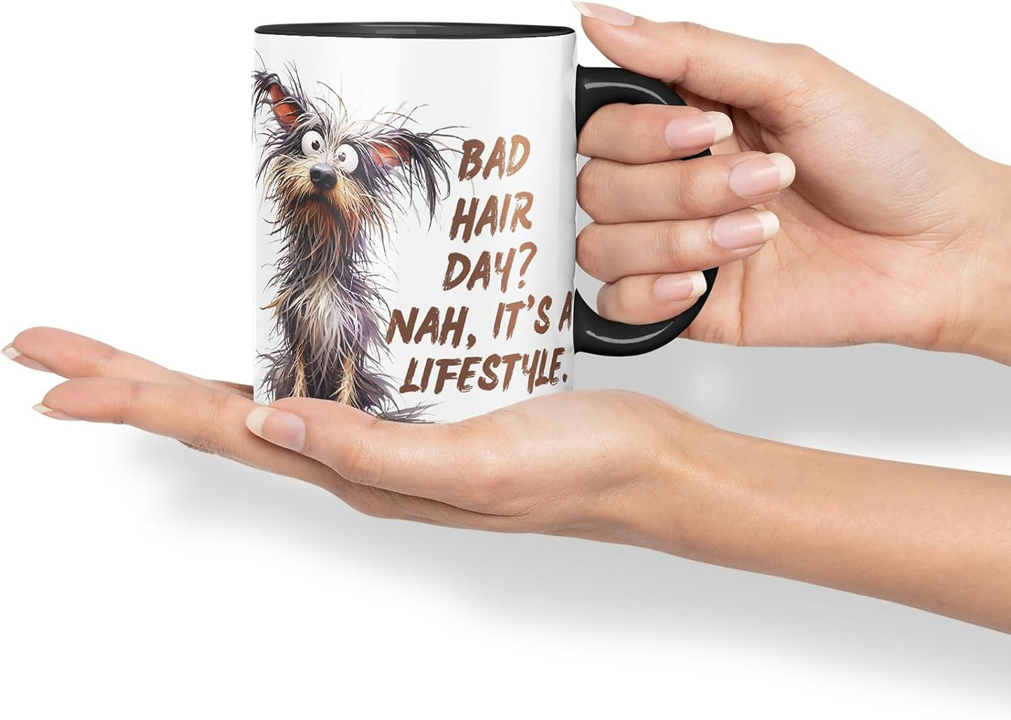 Vixar Bad Hair Day Nah It's A Lifestyle Funny Dog – Coloured Ceramic Mug Cup Gift, 11oz (Black)