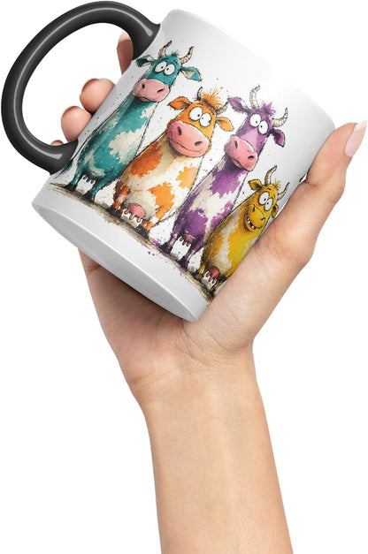 Vixar Funny Cow Mug – Cute Farm Cow Animal Coloured Ceramic Mug Cup Gift, 11oz (Black)
