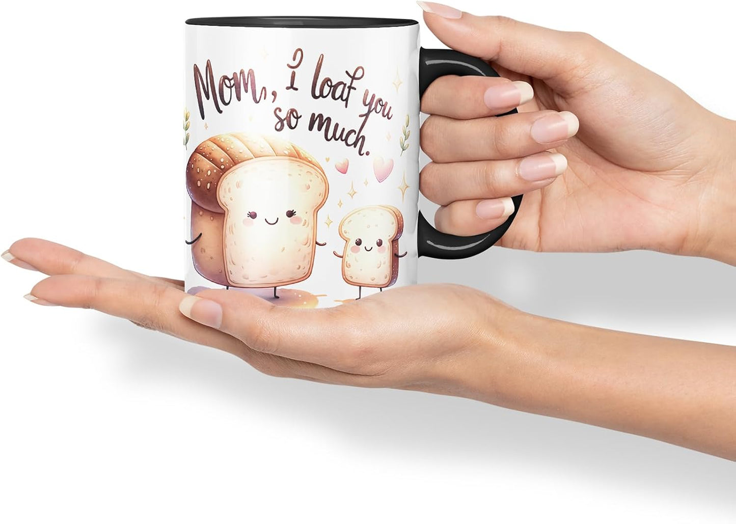 Vixar Mom I Loaf You So Much Funny Bread Mother Mum Mug – Coloured Ceramic Mug Cup Gift, 11oz (Black)