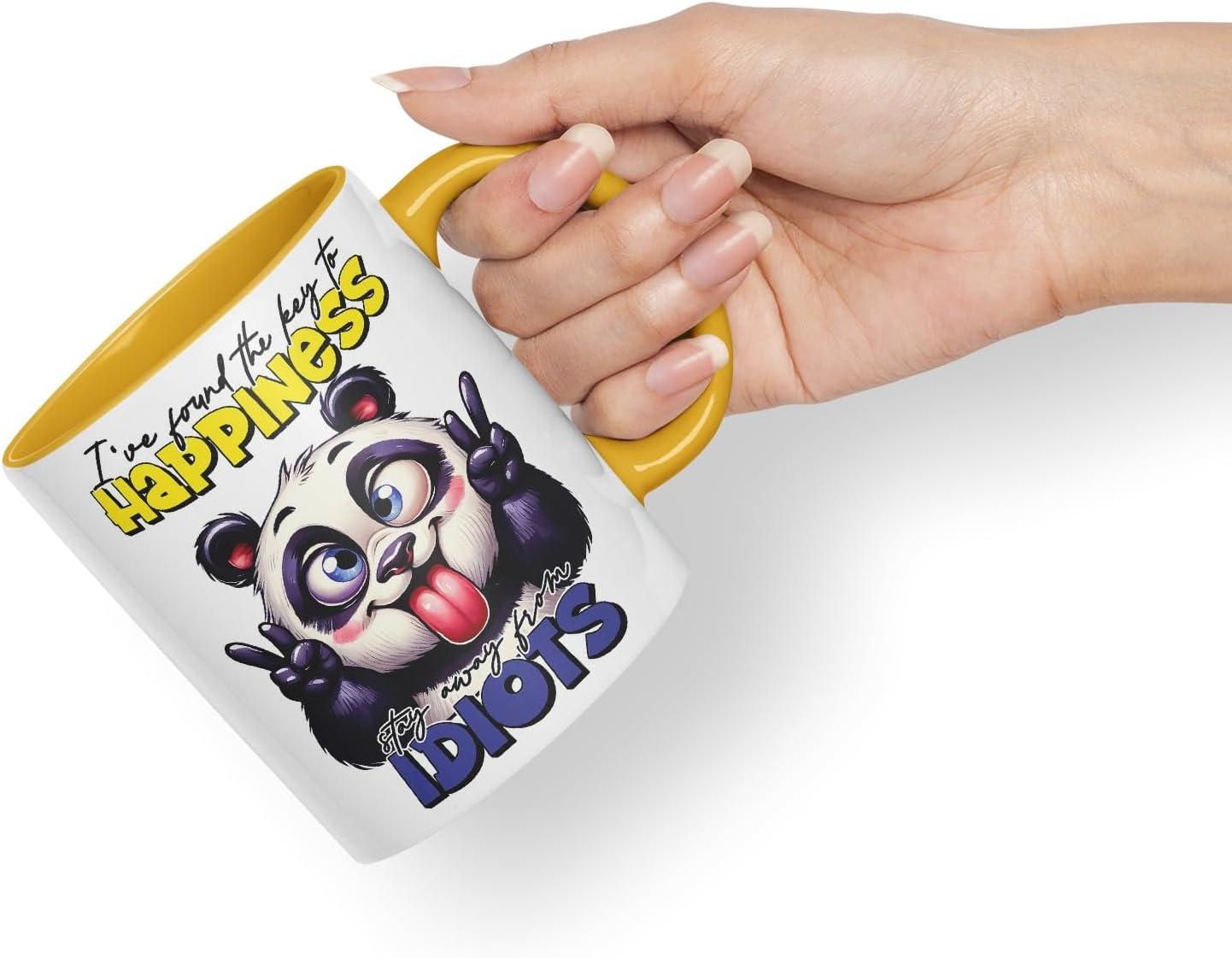 Vixar I've Found The Key to Happiness – Stay Away from Idiots Coloured Ceramic Mug Cup 11oz Funny Sarcastic Gift (Gold Yellow)