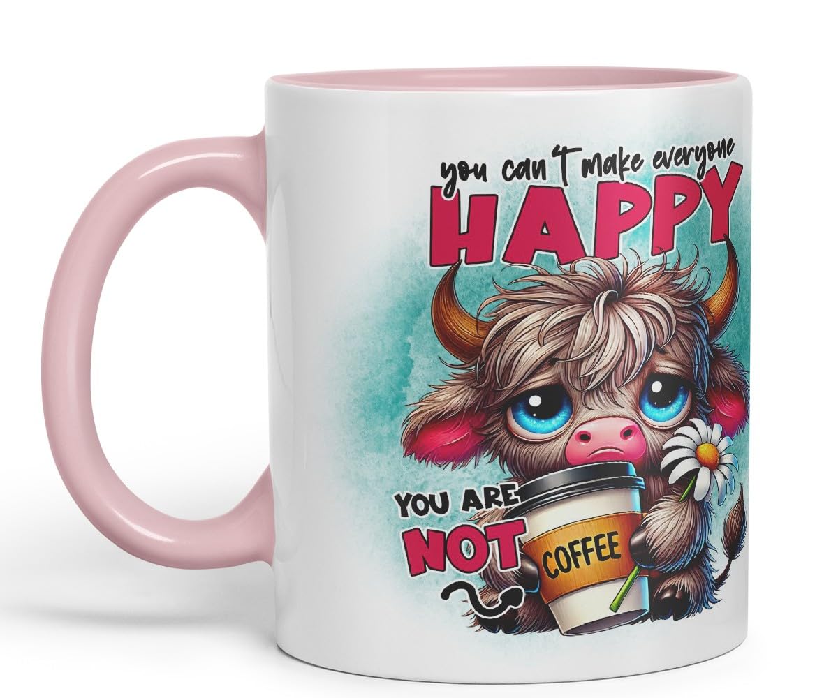 Vixar You Can’t Make Everyone Happy – You are Not Coffee Highland Cow Coloured Ceramic Mug Cup Gift for Coffee Lovers 11oz (Black)
