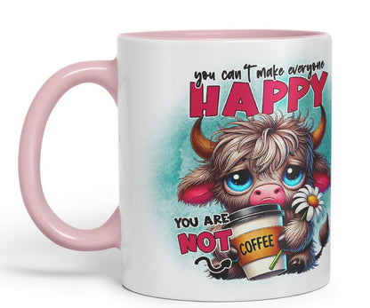 Vixar You Can’t Make Everyone Happy – You are Not Coffee Highland Cow Coloured Ceramic Mug Cup Gift for Coffee Lovers 11oz (Black)
