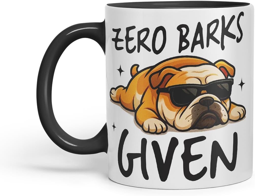 Vixar Zero Barks Given Bulldog Dog Mug – Coloured Ceramic Mug Cup Gift, 11oz (Black)