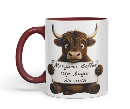 Vixar Personalised Bull Mug with Name or Custom Message – Cute Animal Coloured Ceramic Mug Cup Gift, 11oz (Black)
