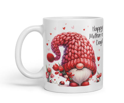 Vixar Happy Mother's Day Cute Red Gnome Mother Mum Mug – Coloured Ceramic Mug Cup Gift, 11oz (Black)