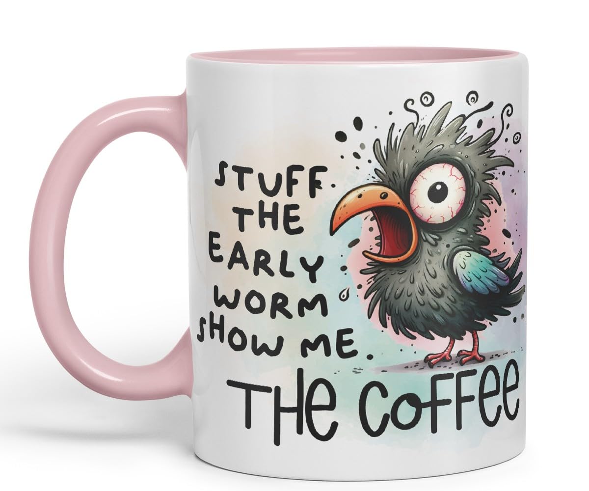 Vixar Stuff The Early Worm Show Me The Coffee Bird Coloured Ceramic Mug Cup Gift, 11oz (Black)