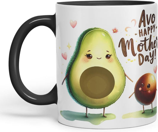 Vixar AVO Happy Mother’s Day Coloured Mug Cup Cute Avocado Gift 11oz (Black)