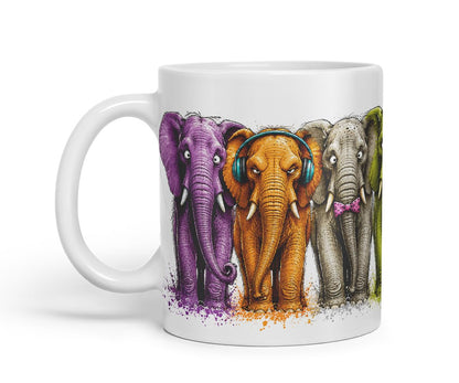 Vixar Elephant Mug – Cute Elephant Animal Coloured Ceramic Mug Cup Gift, 11oz (Black)