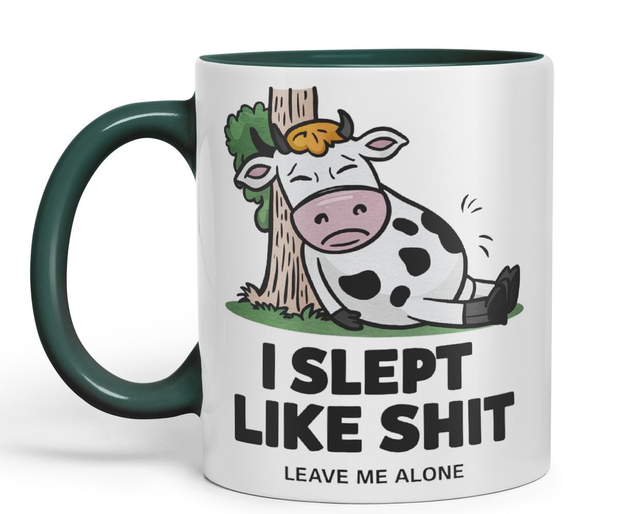 Vixar I Slept Like S** Leave Me Alone Sarcastic Cow Coloured Ceramic Mug Cup Gift, 11oz (Black)