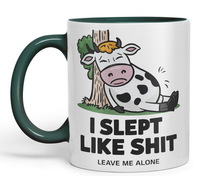 Vixar I Slept Like S** Leave Me Alone Sarcastic Cow Coloured Ceramic Mug Cup Gift, 11oz (Black)