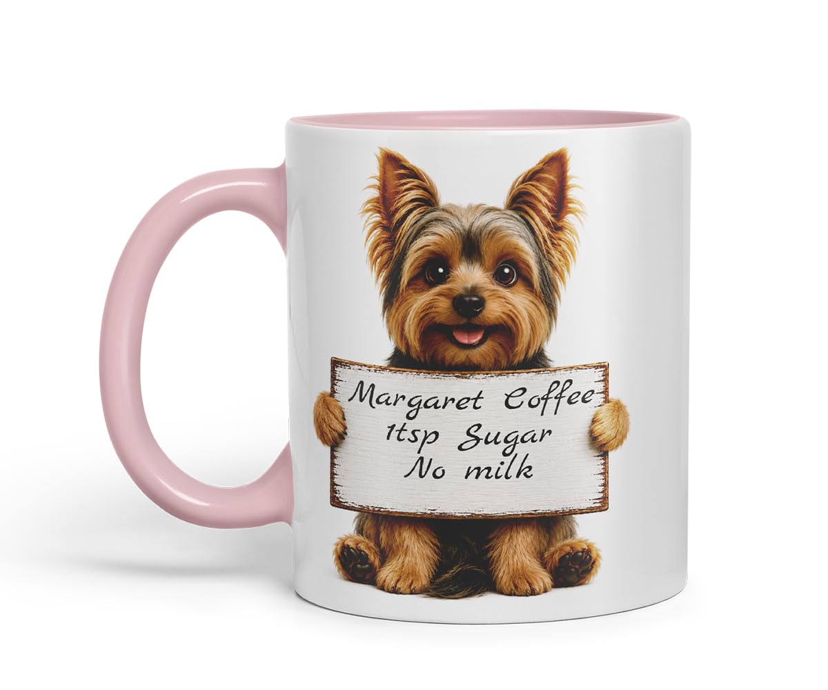 Vixar Personalised Yorkshire Terrier Dog Mug with Name or Custom Message – Cute Animal Coloured Ceramic Mug Cup Gift, 11oz (Black)