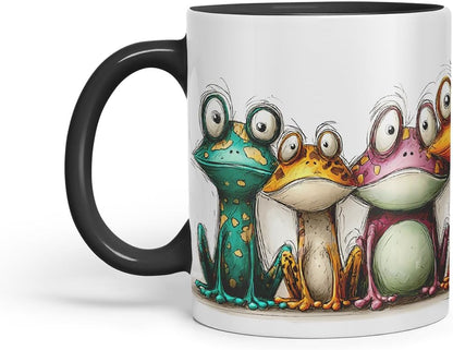 Vixar Funny Colourful Frog Friends Design – Cute raptile Character Mug for Animals Lovers, Coloured Mug Cup Gift, 11oz (Black)