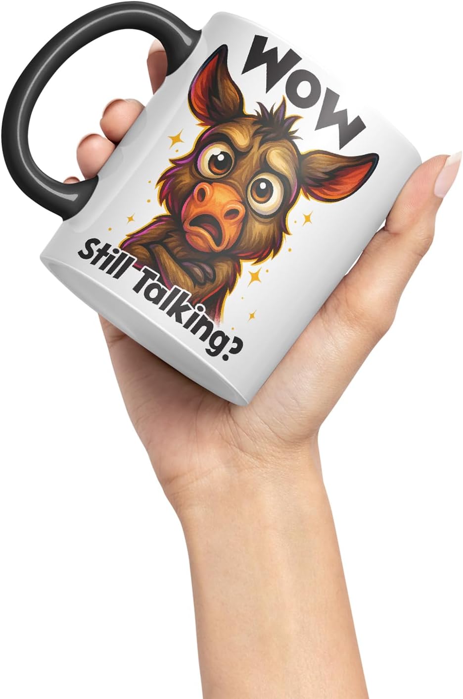 Wow Still Talking Sarcastic Donkey – Coloured Ceramic Mug Cup Gift, 11oz (Black)
