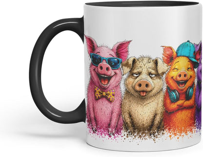 Vixar Pig Mug – Cute Pig Coloured Ceramic Mug Cup Gift, 11oz (Black)