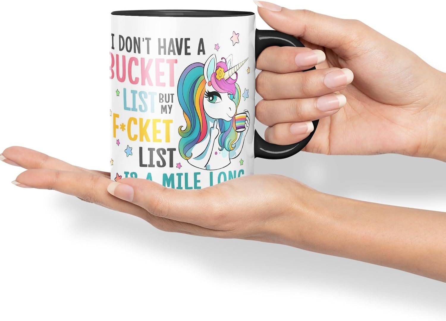 Vixar Bucket List: Coffee, Magic, Repeat – Funny Unicorn Coloured Mug Cup 11oz (Black)