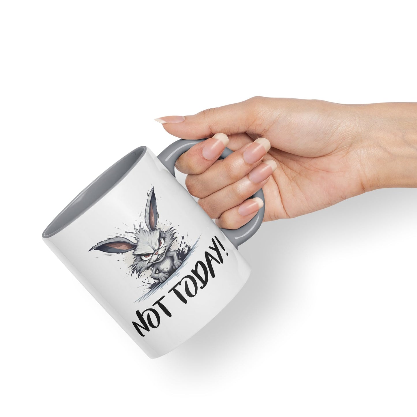 Not Today! Hunry Bunny Hare Joke sarkasm Sarcastic Ceramic Coloured Mug Cup for Tea Coffee Hot Brew 330ml 11Oz Gift