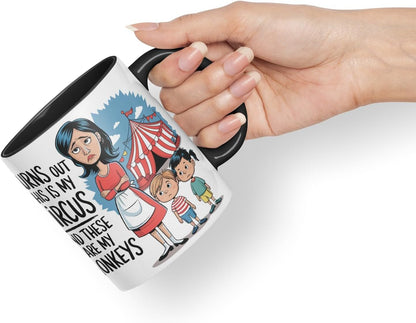 Vixar This is My Circus These are My Monkeys Mug – Coloured Ceramic Mug Cup Gift, 11oz (Black)