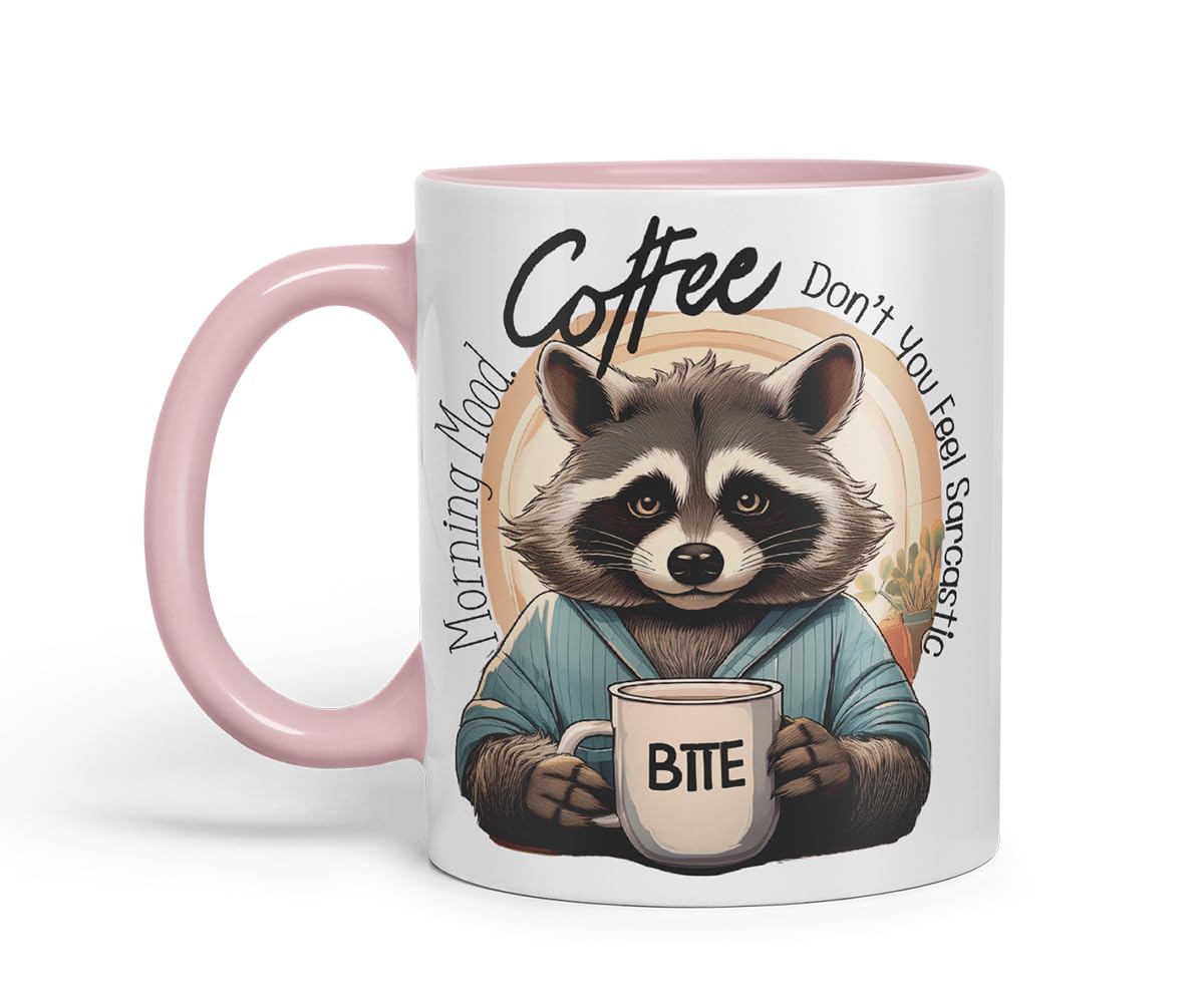 Vixar Coffee Don't You Feel Sarcastic This Morning Bite Raccoon – Coloured Ceramic Mug Cup Gift, 11oz (Black)