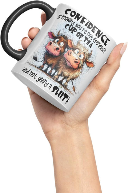 Vixar Confidence Funny Highland Cow Coloured Mug Cup 11oz (Black)