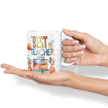 Vixar Best Teacher Mug Thank You, End of School Gift Ceramic Coloured Mug Cup for Tea Coffee Hot Brew 330ml 11Oz Gift Bta2
