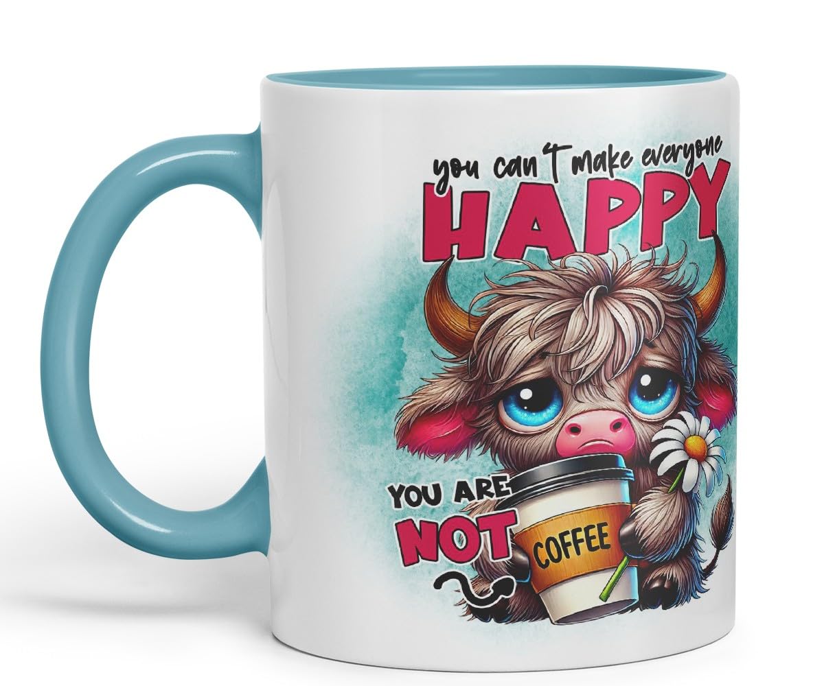 Vixar You Can’t Make Everyone Happy – You are Not Coffee Highland Cow Coloured Ceramic Mug Cup Gift for Coffee Lovers 11oz (Black)
