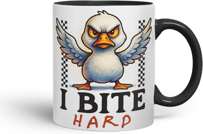 Vixar I Bite Hard Funny Seagull Mug – Coloured Ceramic Mug Cup Gift, 11oz (Black)