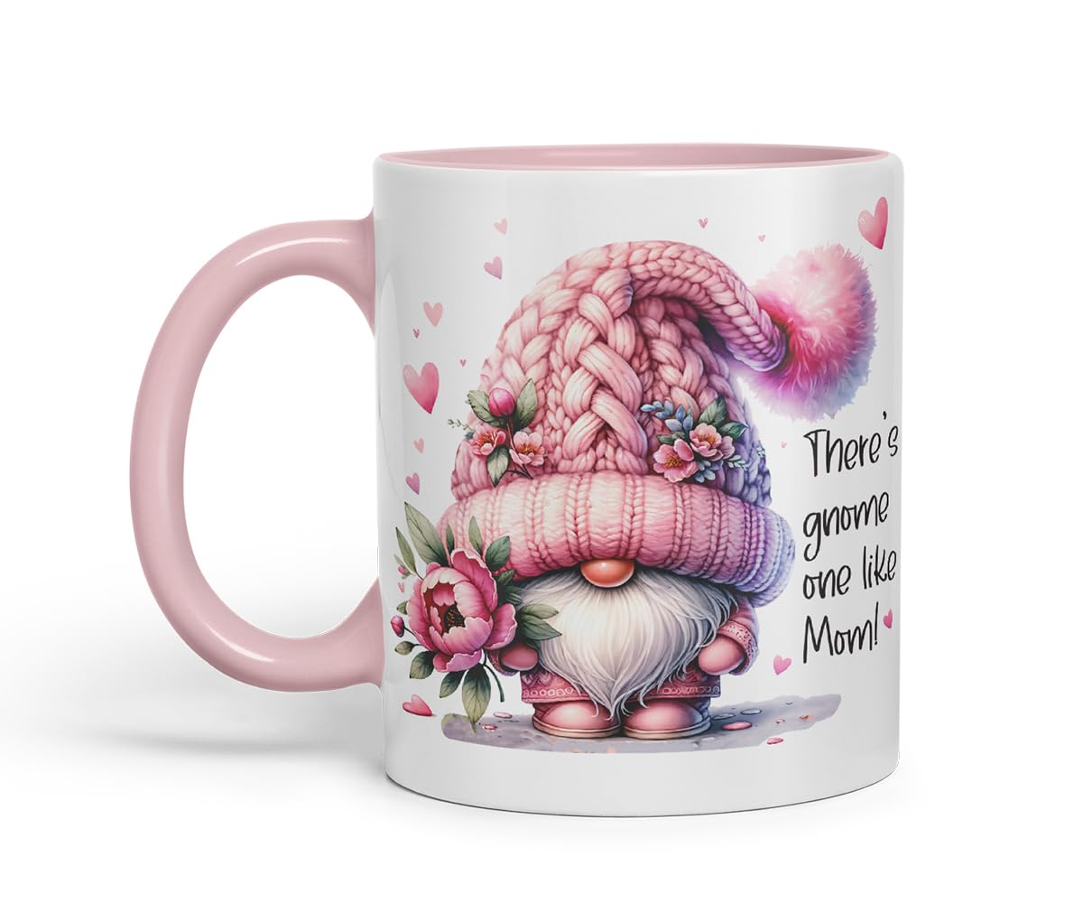 Vixar There's Gnome One Like Mom Cute Floral Gnome Mother Mum Mug – Coloured Ceramic Mug Cup Gift, 11oz (Black)