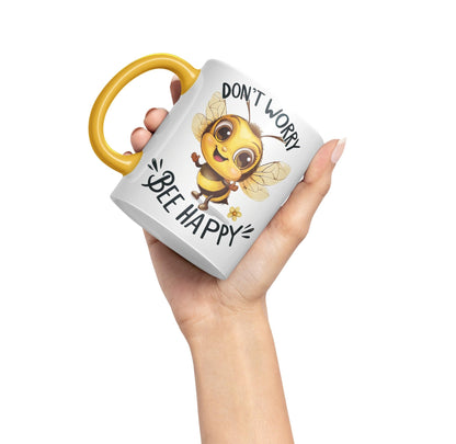 Don’t Worry Bee Happy Bees Joke sarkasm Sarcastic Ceramic Coloured Mug Cup for Tea Coffee Hot Brew 330ml 11Oz Gift