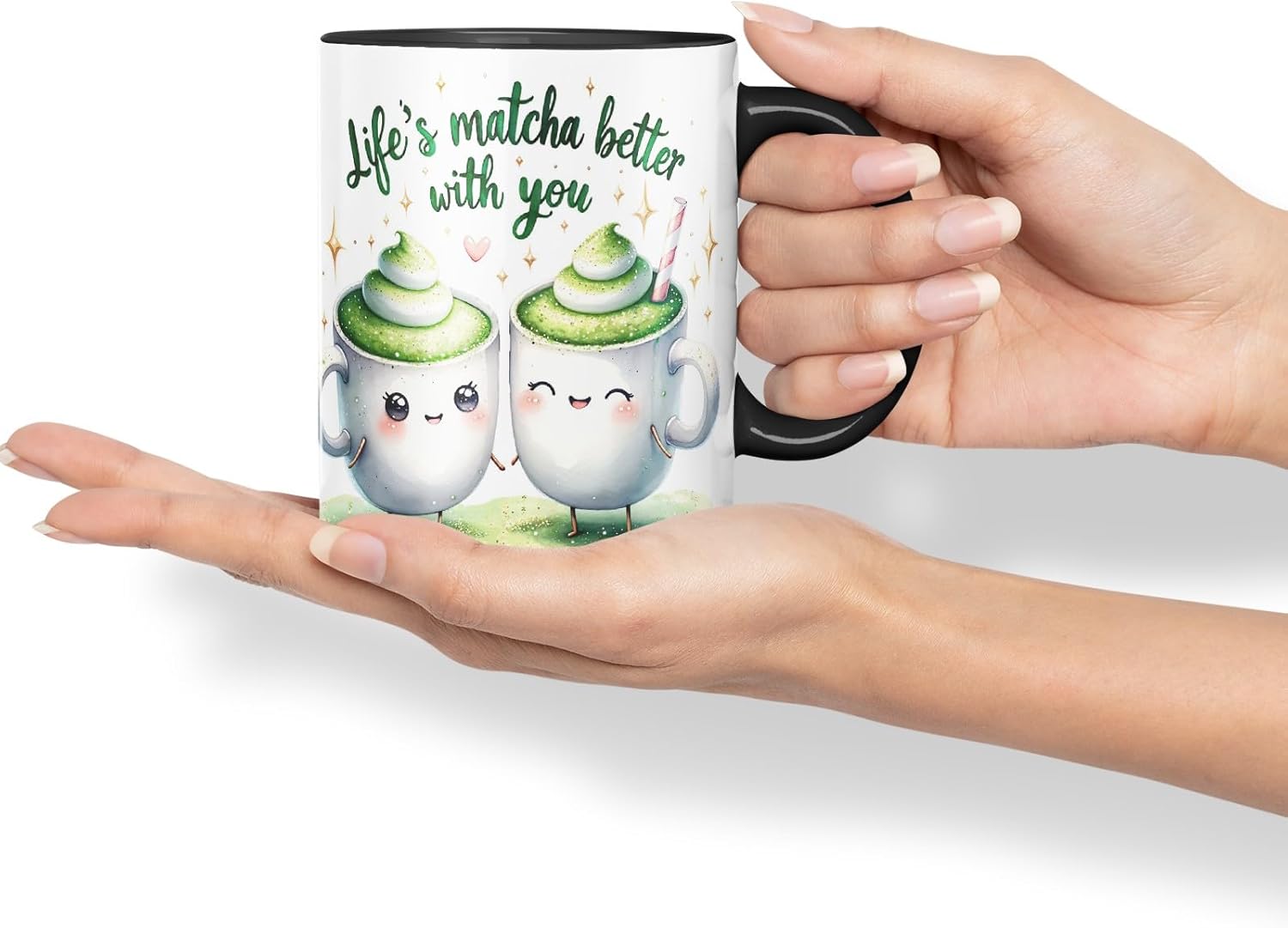 Vixar Life’s Matcha Better with You Coloured Ceramic Cup Mug – Cute Matcha Lovers Gift for Couple, Friends or Partner – 11oz (Black)
