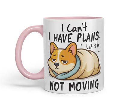 Vixar I Can't. I Have Plans. with Not Moving Corgi Dog Mug – Coloured Ceramic Mug Cup Gift, 11oz (Black)