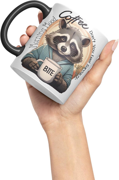 Vixar Coffee Don't You Feel Sarcastic This Morning Bite Raccoon – Coloured Ceramic Mug Cup Gift, 11oz (Black)