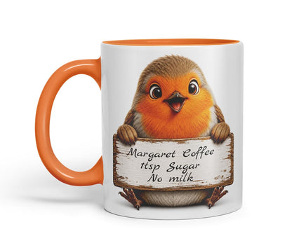 Vixar Personalised Robin Mug with Name or Custom Message – Cute Animal Coloured Ceramic Mug Cup Gift, 11oz (Black)