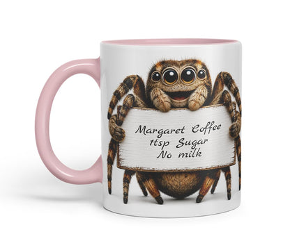 Vixar Personalised Spider Mug with Name or Custom Message – Cute Animal Coloured Ceramic Mug Cup Gift, 11oz (Black)